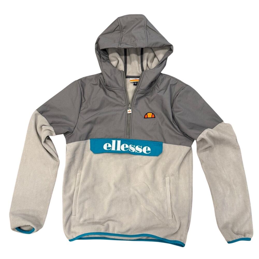 Ellesse Esine Half Zip Hooded Fleece Jacket Gray Blue Size Medium